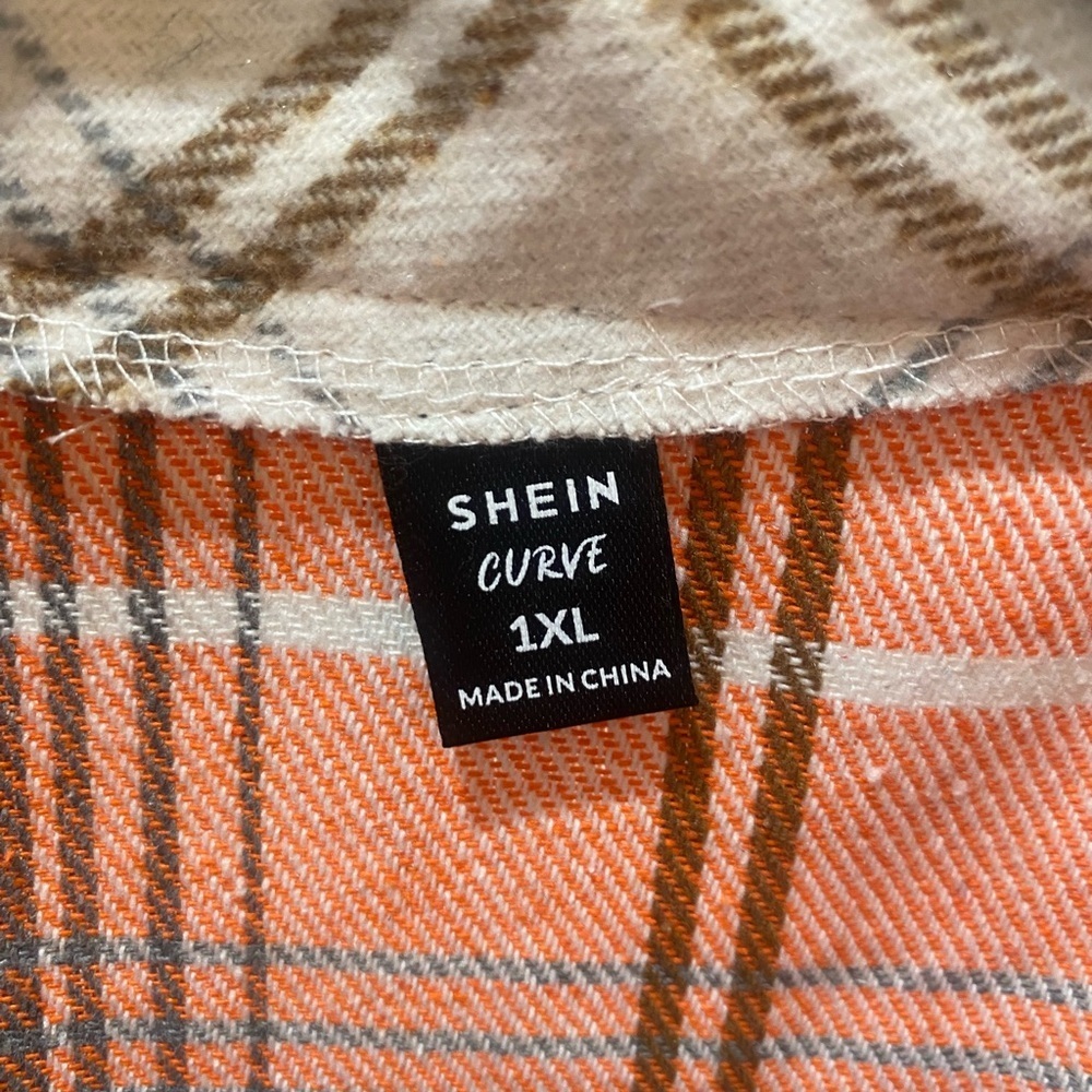 SHEIN Curve Orange Plaid Top 1X - Picture 4 of 6